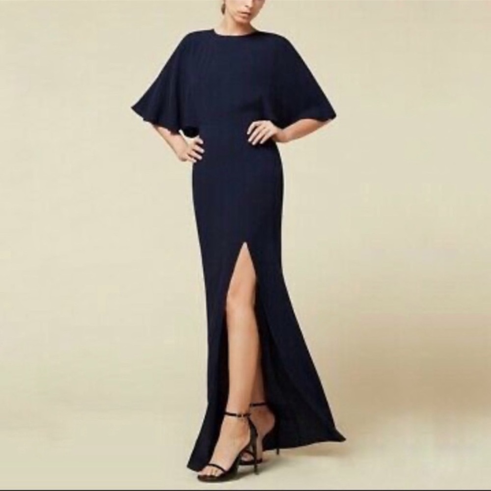 Reformation Escala Navy Maxi Cape Backless Dress